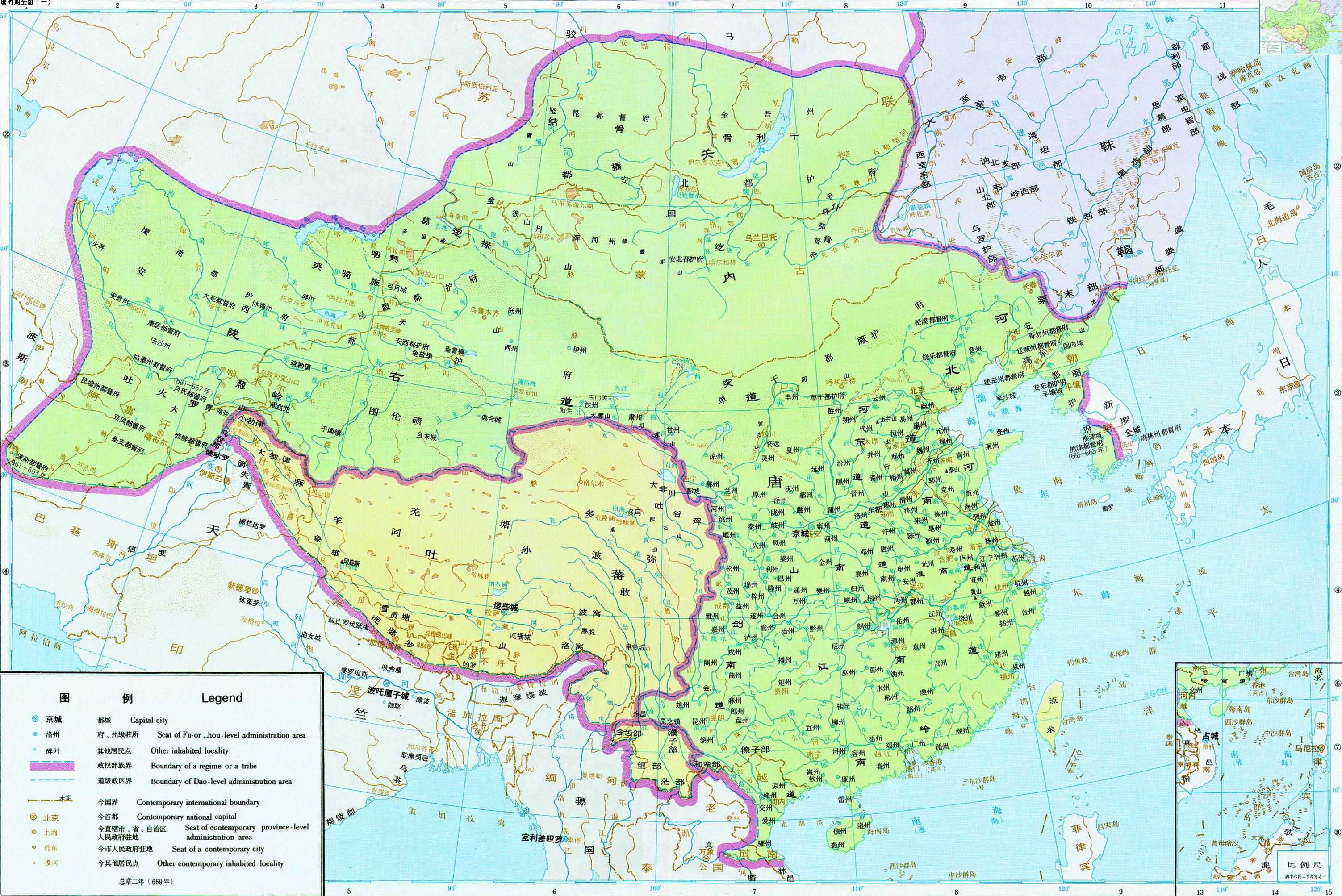 唐朝地图(669年)